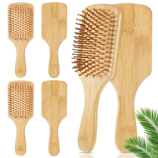 simarro 10 Pcs Wooden Bamboo Hair Brush, Bulk Anti Static Wooden Paddle Brush Scalp Massage Bamboo Bristles Styling Curly Long Hair Growth for Women Men