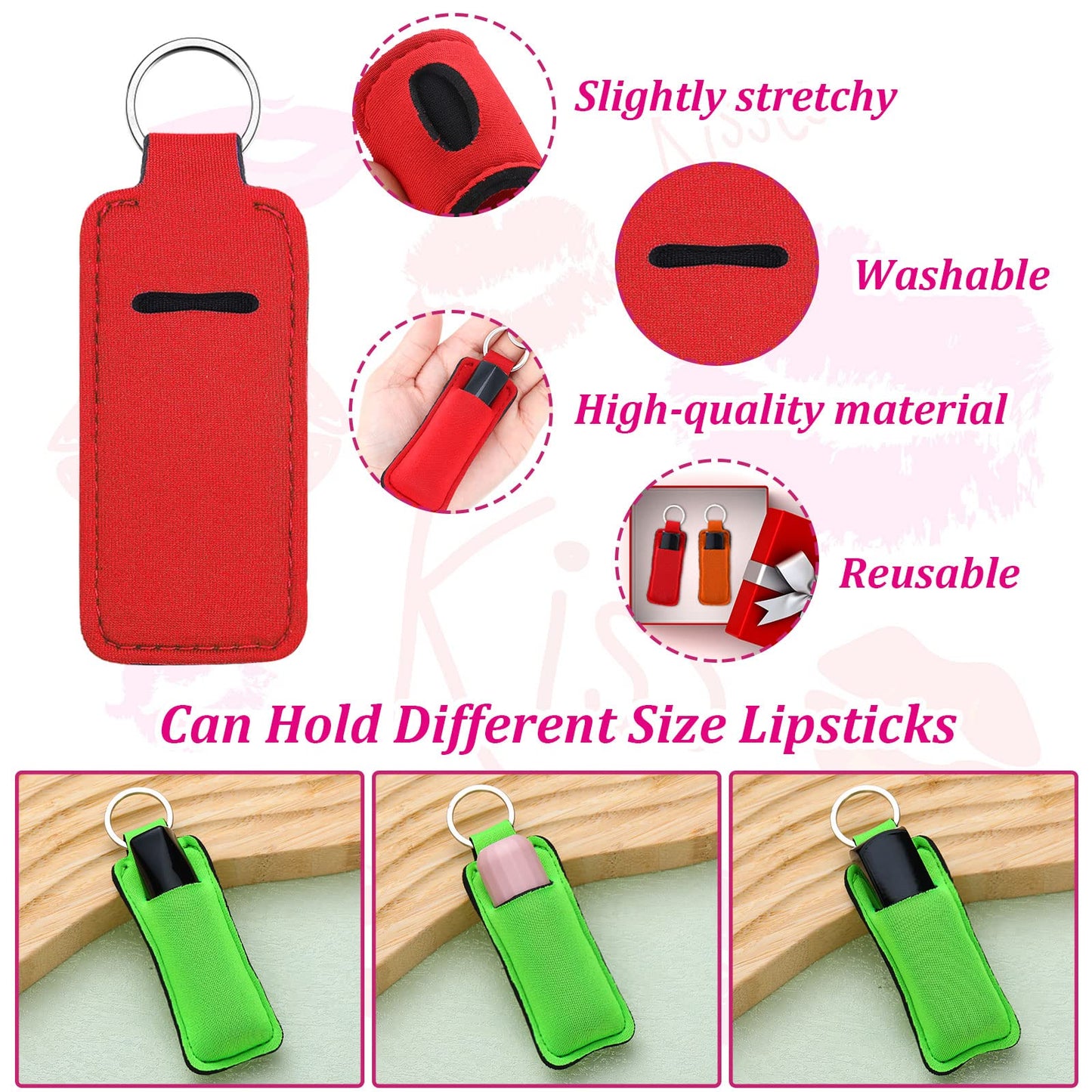 Tudomro 40 Pcs Lipstick Holder Keychain Lip Balm Sleeve Pouch with 40 Clip Portable Pocket Lip Balm Lipstick Keychain Colorful Gloss Tube Holder Gift for Women, 20 Colors