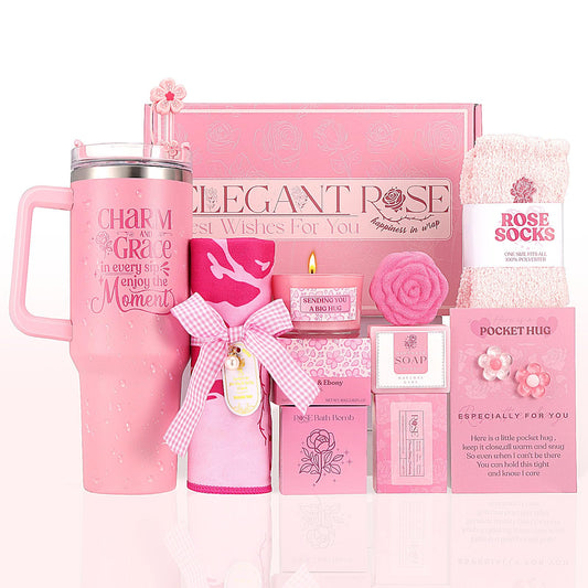 Self Care Gifts for Women Birthday Gift - Get Well Gifts Basket Thank You Gifts, Rose Relaxing Spa Gift Basket Self Care Package for Women Her Mom Friend Wife Sister Best Friend Coworker Nurse Teacher