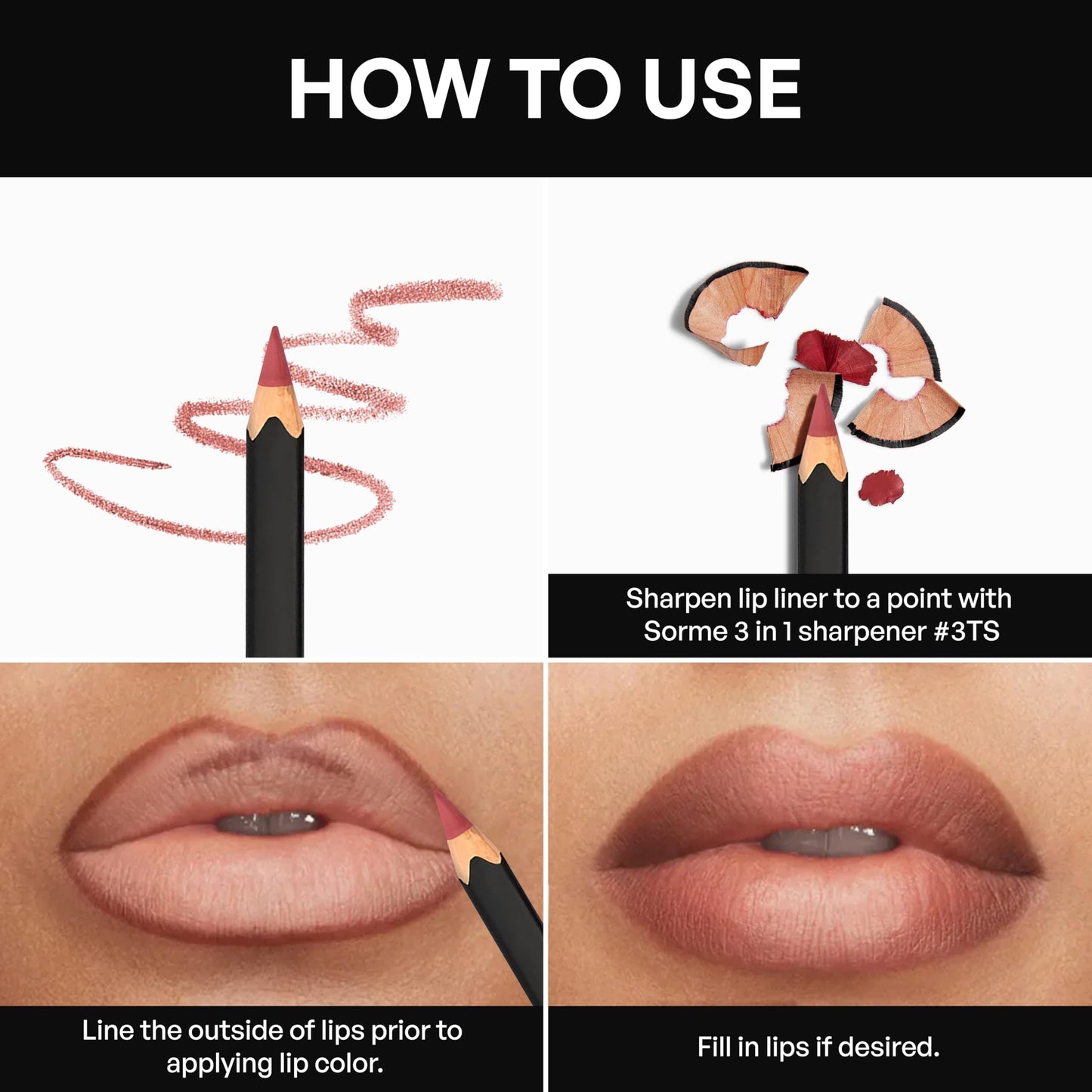 Sorme Waterproof Lip Liner - Non-splintering Smearproof Lip Liner - Revitalizing with Lecithin, Vitamins C and E