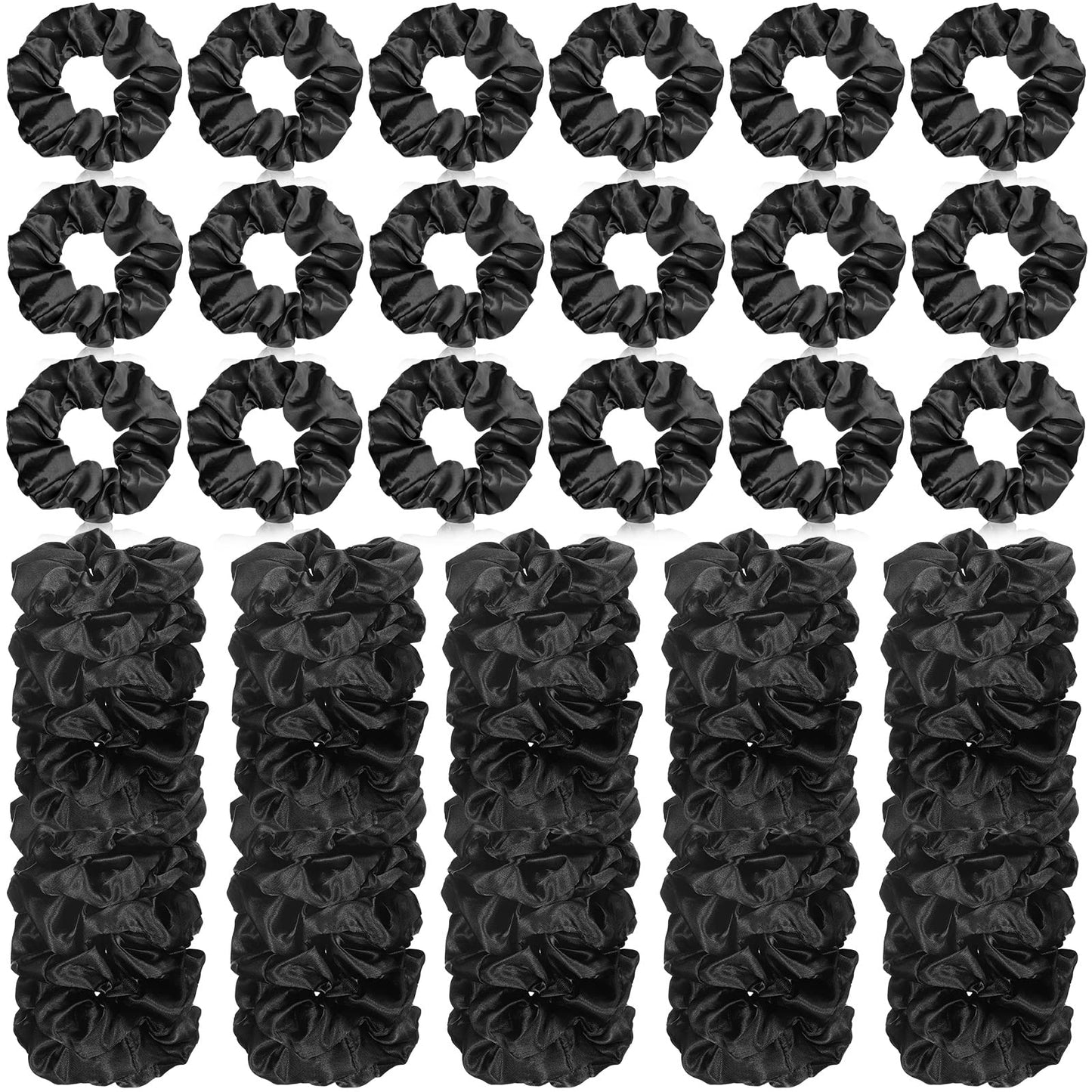 Giegxin 80 Pieces Silk Scrunchies Satin Hair Ties Elastic Bands Large Satin Ponytail Silk Vintage Hair Accessories for Women(Black,Solid Style)