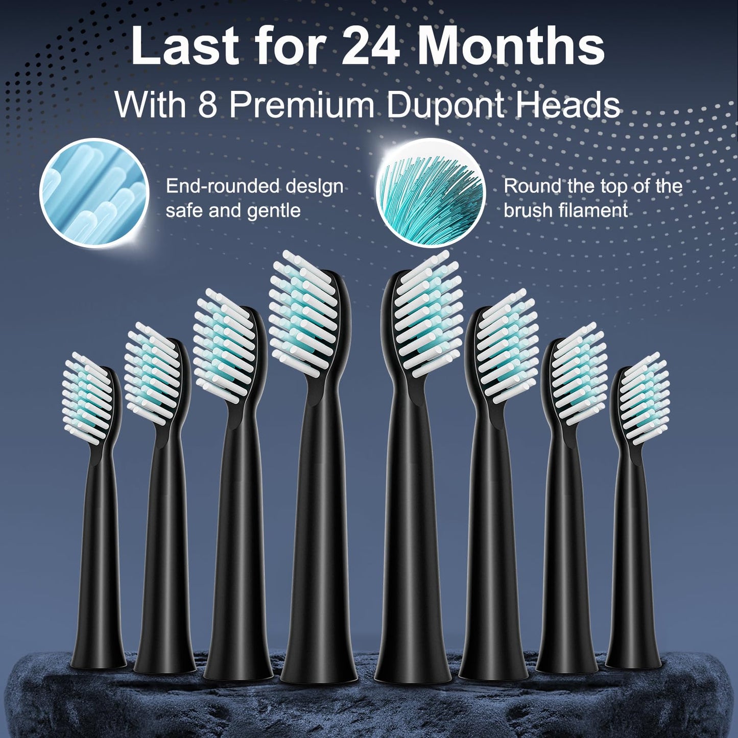 MAXWISDOM Rechargeable Electric Toothbrush, 8 Brush Heads, with 100 Day Battery Life, 5 Cleaning Modes, Fast Type-C Charging, Comes with Portable Travel Case & Holder, Black