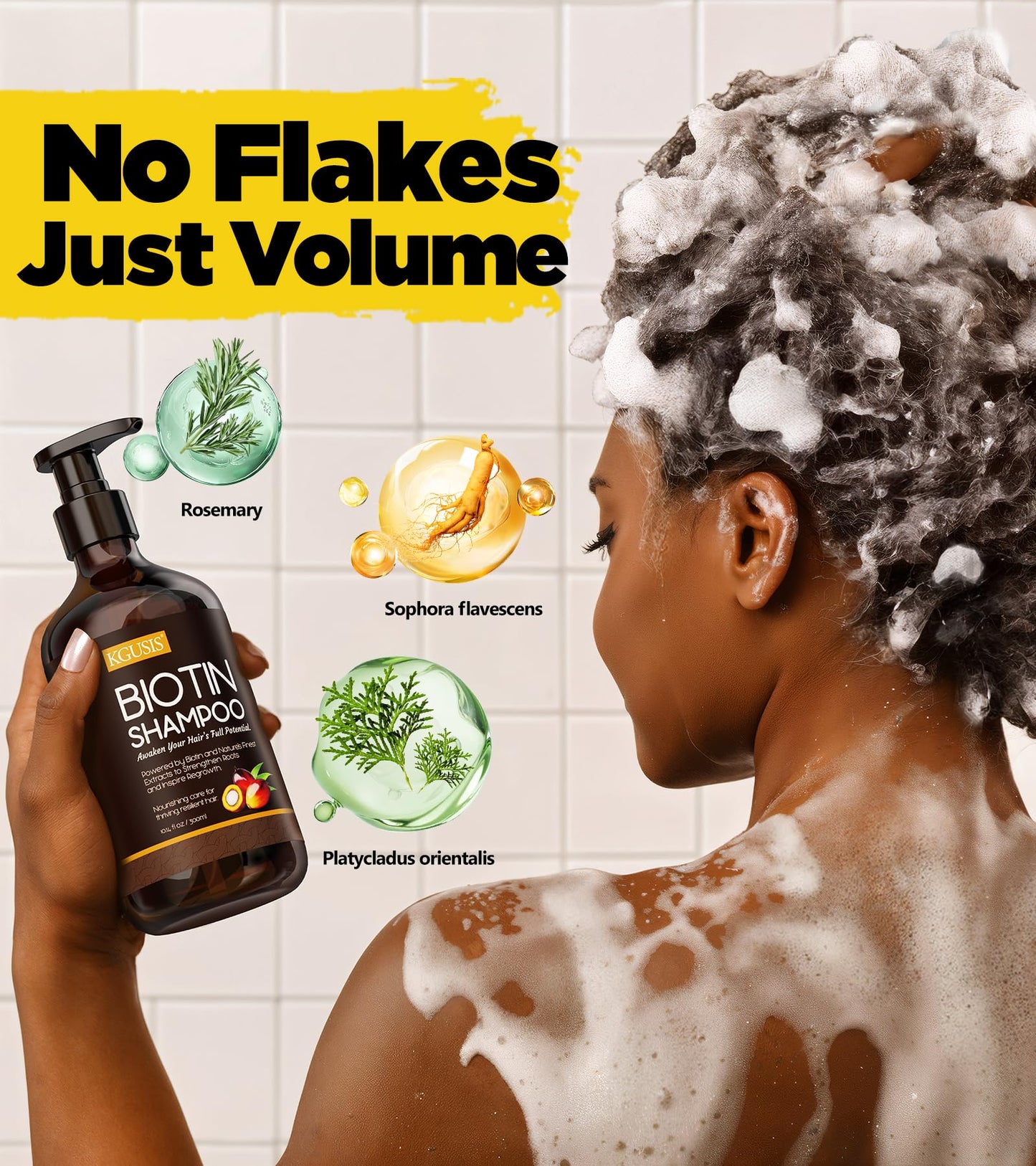 KGUSIS Root Activator Biotin Hair Growth Shampoo, Nourishing Tames Frizz with HA&B5, Anti Dandruff Rosemary Shampoo Batana Oil Dht Blocker,Organic Sulfate Free Hair Care Men Women 10.14 Fl Oz