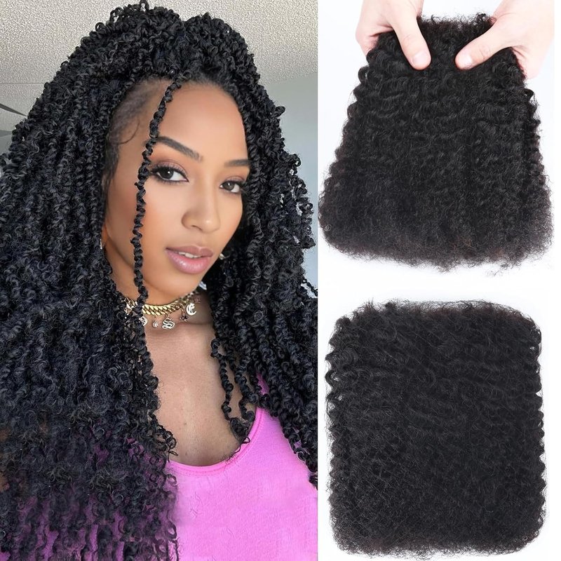 Afro Kinky Curly Human Hair Bulk - 18 Inch 50g Bundle for Braids | No Weft Dreadlock Extensions in Natural Black