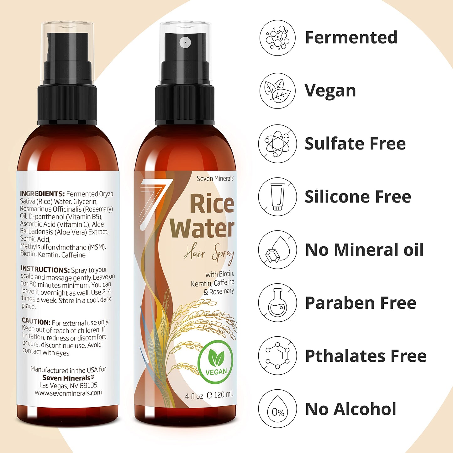 Seven Minerals, Organic Aloe Vera Gel & Fermented Rice Water blended with Rosemary, Biotin, Caffiene, and Keratin
