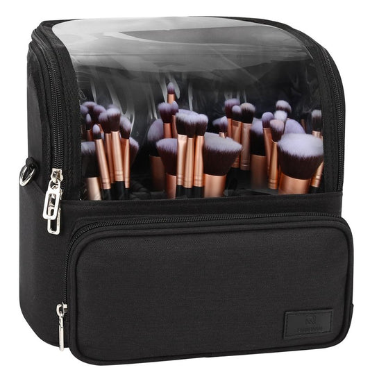 TANTO Makeup Brush Bag, Makeup Brush Holder Travel Extra Large Make up Brush Organizer Case Stand-up Makeup Cup Foldable Pro Cosmetic Artist Storage Bags with Adjustable Divide (01A-Black,X Large)