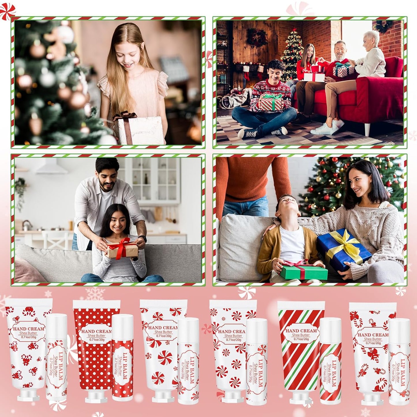 Christmas Hand Cream & Lip Balm Gift Set - 36 Pcs Mini Travel Size | Peppermint Candy Theme for Women & Coworkers