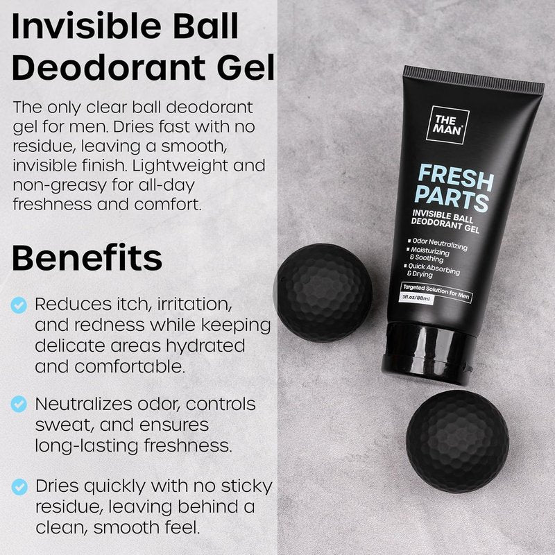 Invisible Ball Deodorant Gel for Men - Odor Control & Intimate Hygiene | Quick-Drying, Non-Sticky Formula (3 fl. oz)