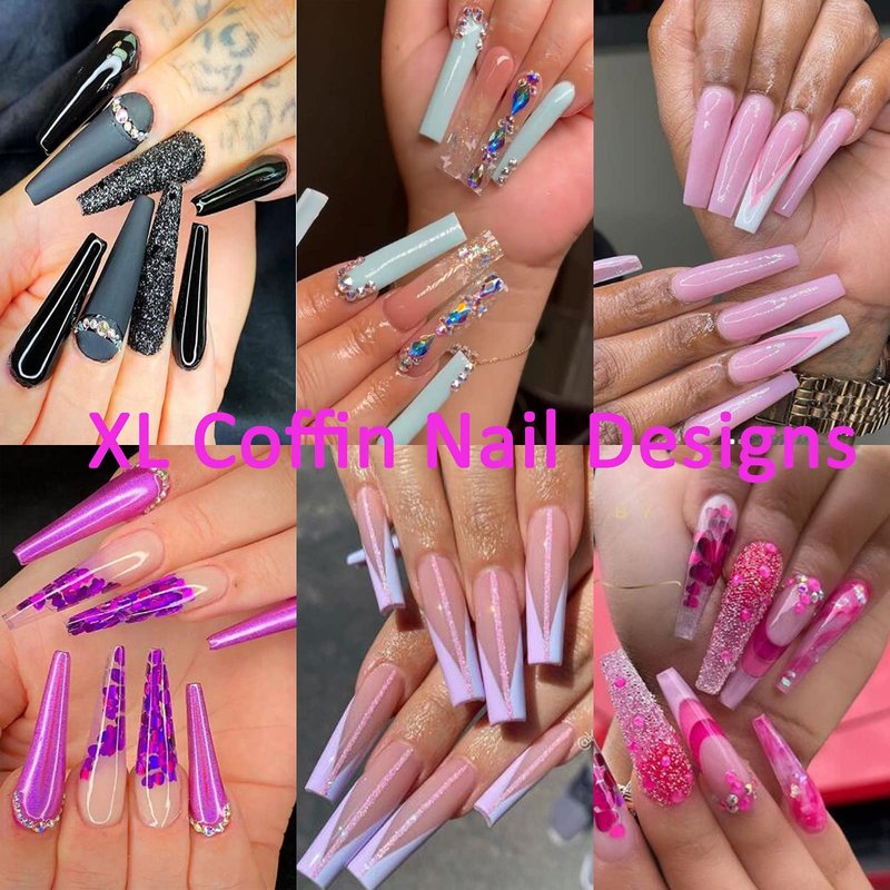 240pc Extra Long French Coffin Nail Tips, Soft Gel Coffin Fake Nails, XL Gel Nail Tips Half Cover Curved Ballerina False Nails, Extra Long Artificial Fingernail 12 Size for Acrylic Nail Extension