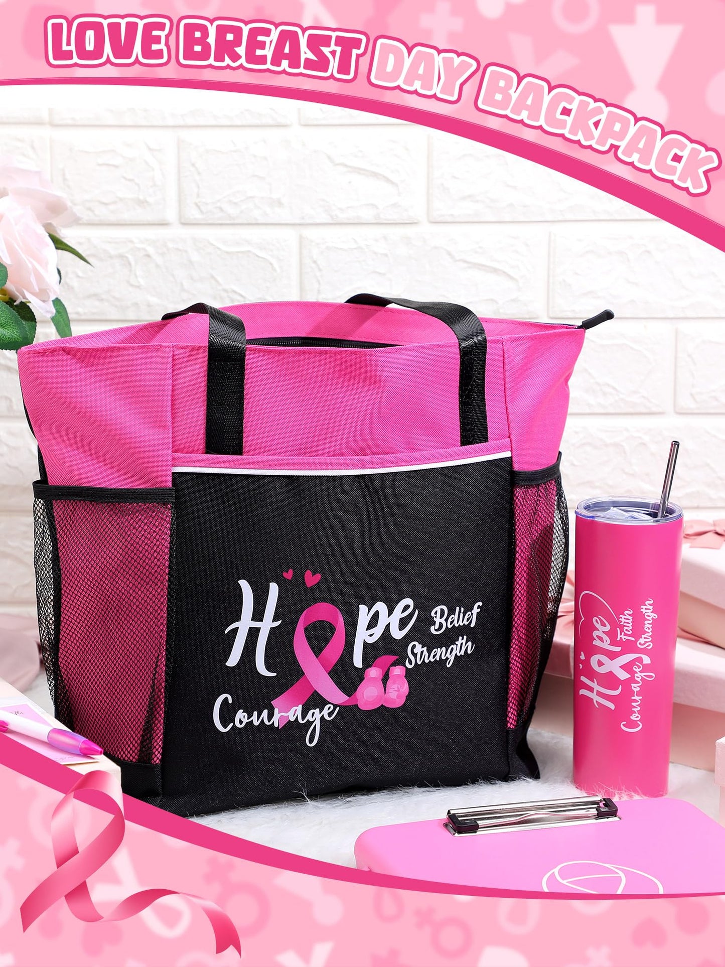 Paterr 2 Pack Breast Cancer Awareness Gifts Chemo Bags and Totes Chemo Care Package for Women Breast Cancer Accessories(Classic Pink,Breast Cancer)