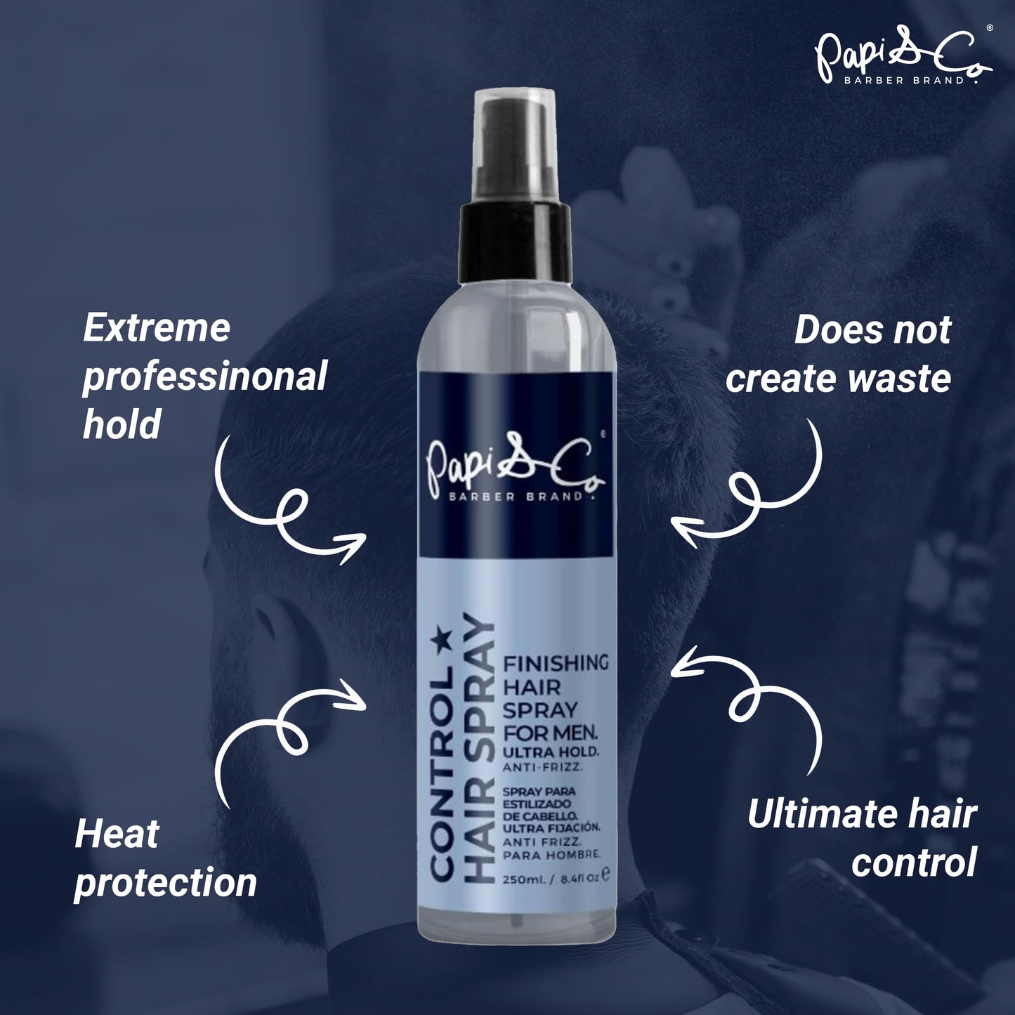 Papi & Co. Control Hair Spray - Extreme Hold, Volumizing & Frizz-Free Hairspray - Flexible Styling & Heat Protection - Lightweight, Non-Sticky Finish - Long-Lasting Hold for All Hair Types - 8.45 oz