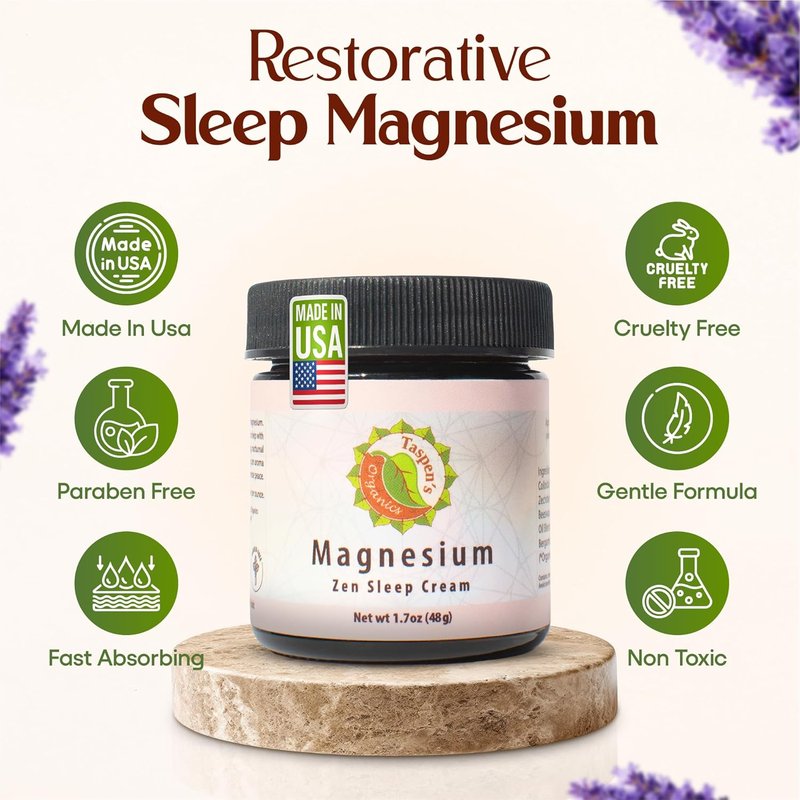 Magnesium Zen Sleep Cream - Organic Relaxation Formula for Natural Sleep | Moisturizing & Cruelty-Free (1.7 oz)
