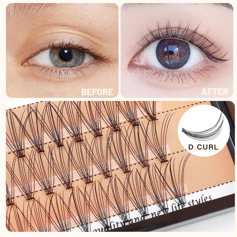BODERMINCER 10 Root Black Handmade False Eyelashes - Natural Long Individual Extensions | 60pcs in 8-16mm Sizes
