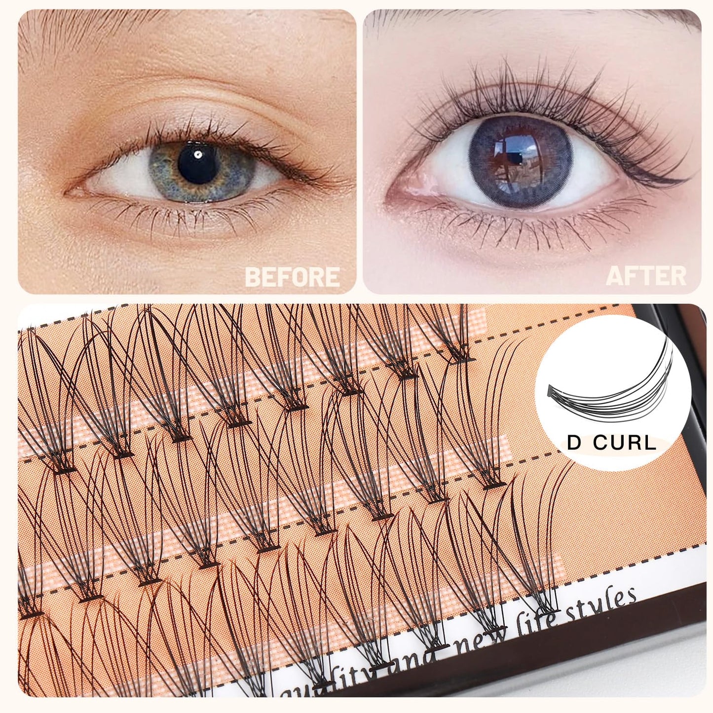 BODERMINCER 10 Root 60pcs 8-10-12-14-16mm Mixed Black Handmade False Eyelashes Natural Long Individual Eyelashes Extension Fake Lashes Makeup Beauty Cosmetic (5 PACKS-11MM)