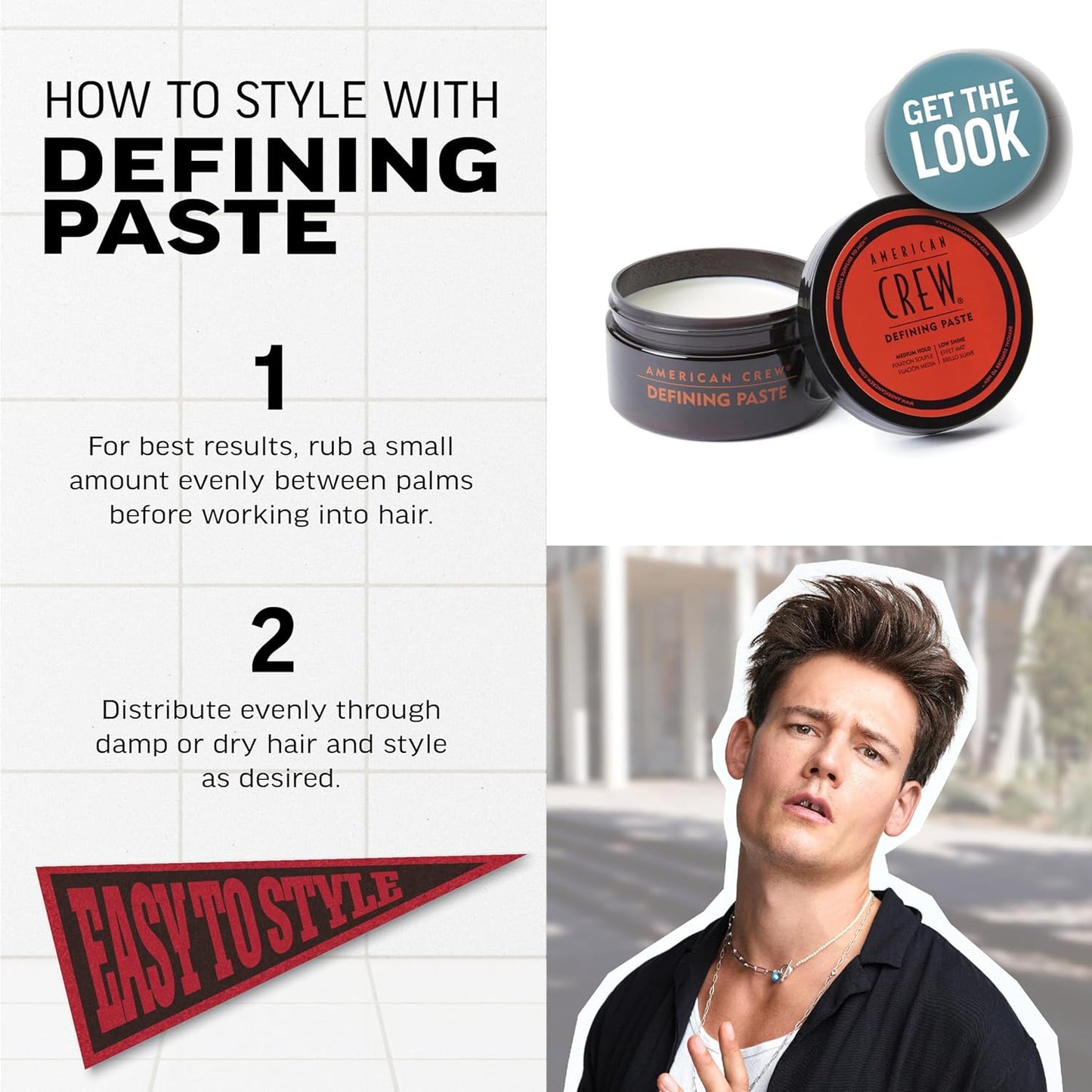 American Crew Hair Defining Paste - Medium Hold Hair Gel with Low Shine | 3 oz