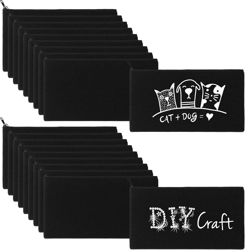 Canvas Pencil Pouch Set - 40 Pieces Zipper Makeup & Craft Bags | Multipurpose Storage for Women - Black