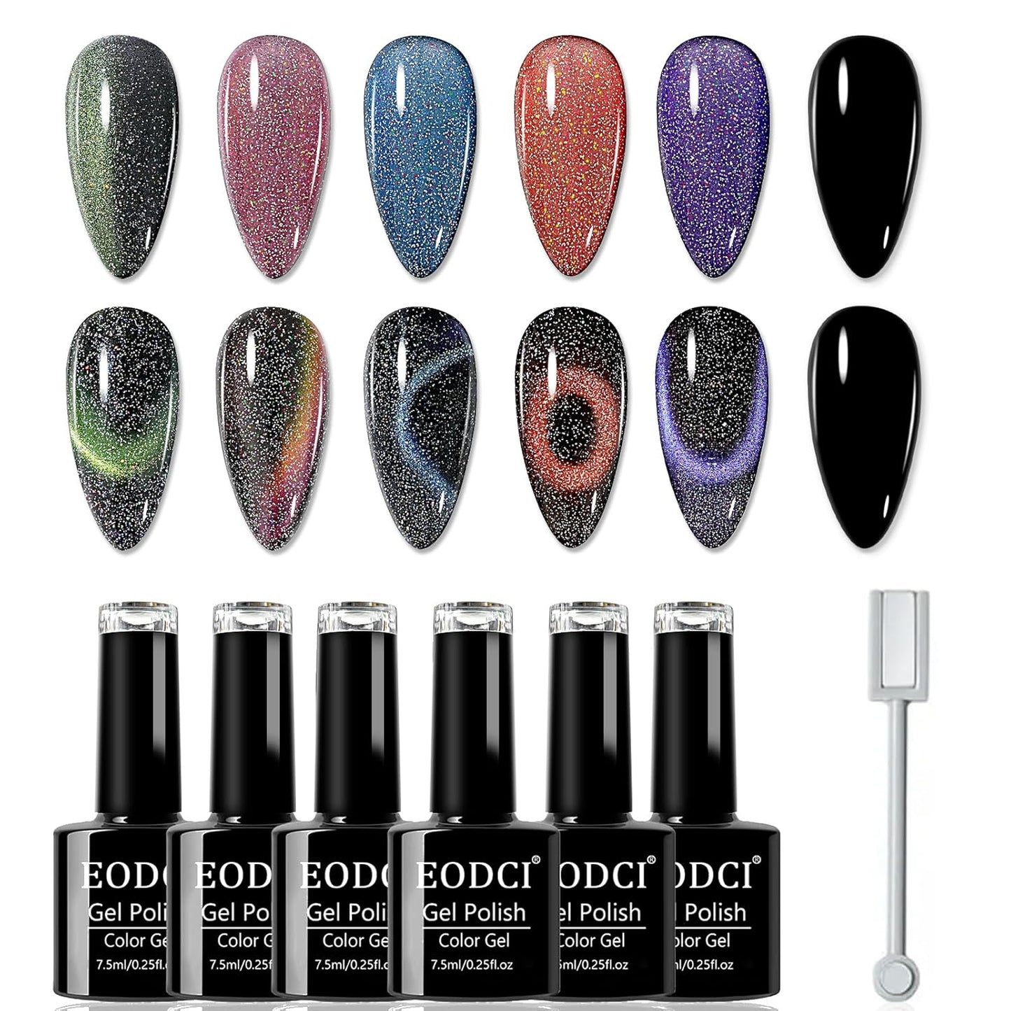 Cat Eye Gel Nail Polish Set - 9D Galaxy Chameleon Effect | 7.5ml x 6 with Magnet Stick for DIY Nail Art