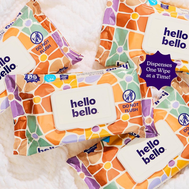 Hello Bello Premium Wipes, Designed for Sensitive Skin with Chamomile & Aloe Extracts, Flower Pop (12 Resealable Packets = 720 Total Wipes)