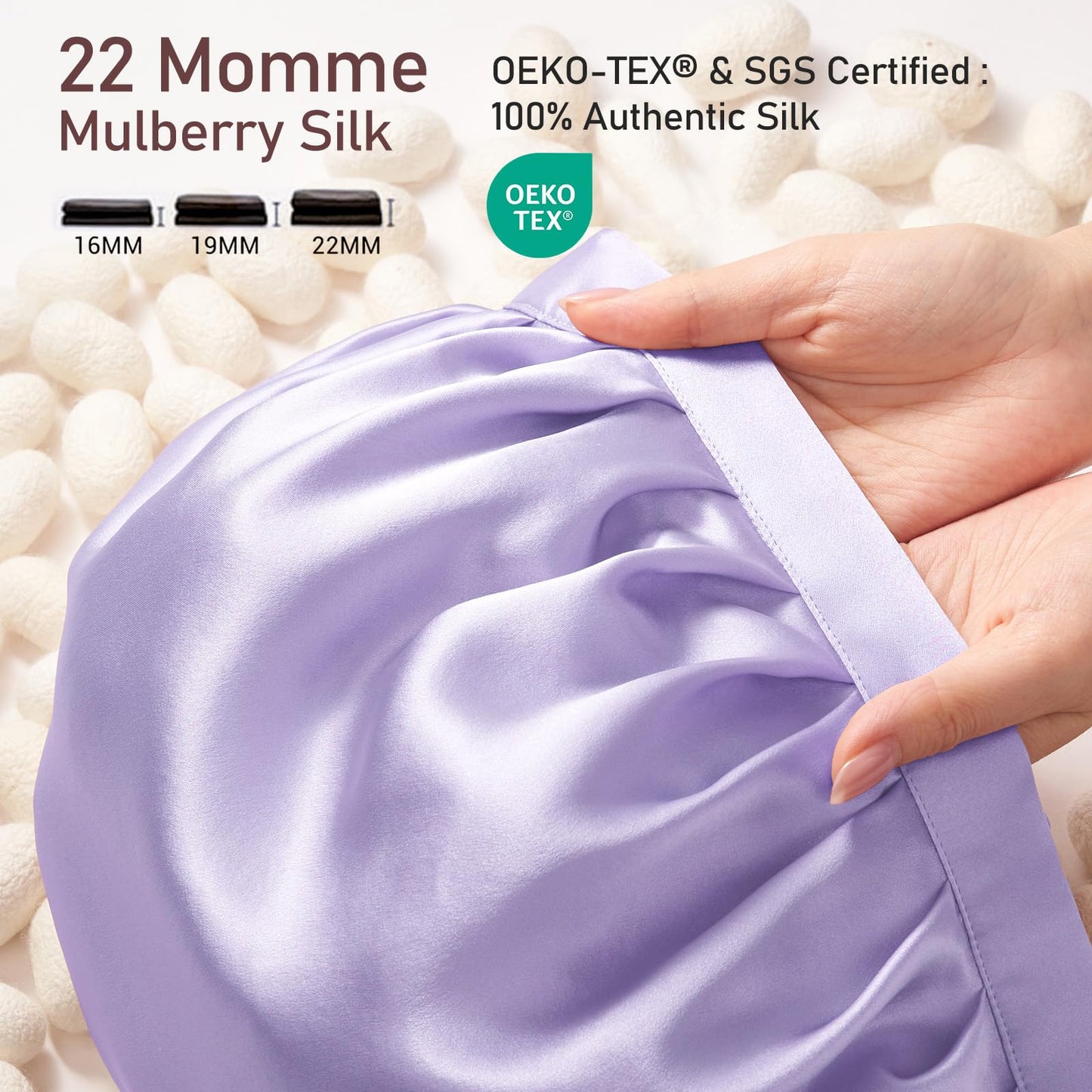 LitBear 100% Mulberry Silk Bonnet for Sleeping Women, 22 Momme Silk Hair Wrap with Elastic Band for Long Short Curly Hair, Non-Slip Night Cap Reduce Friction, Purple
