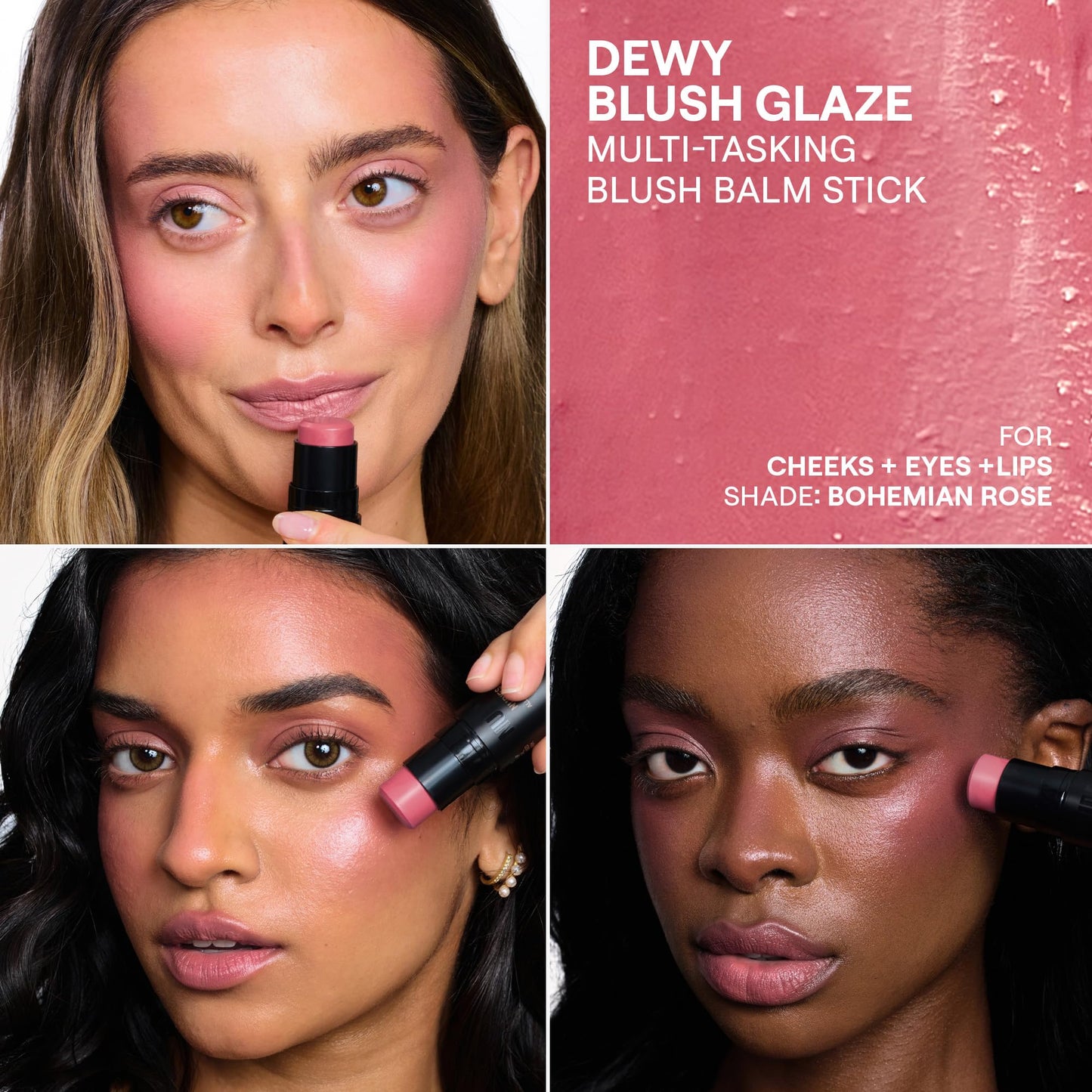 Nudestix Nudies Bloom All Over Dewy Color – 3-in-1 Cream Blush Stick for Cheeks, Eyes & Lips with Built-In Brush | Sheer, Glossy Finish | Vegan, Long-Wear, Multi-Use Makeup