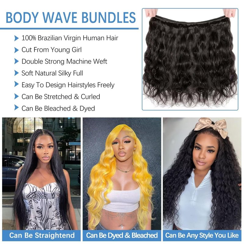 12A Human Hair Bundles 26 Inch Body Wave 100% Unprocessed Brazilian Virgin Weave 1 Bundle for Women Natural Black Real Body Wavy Human Hair Extensions