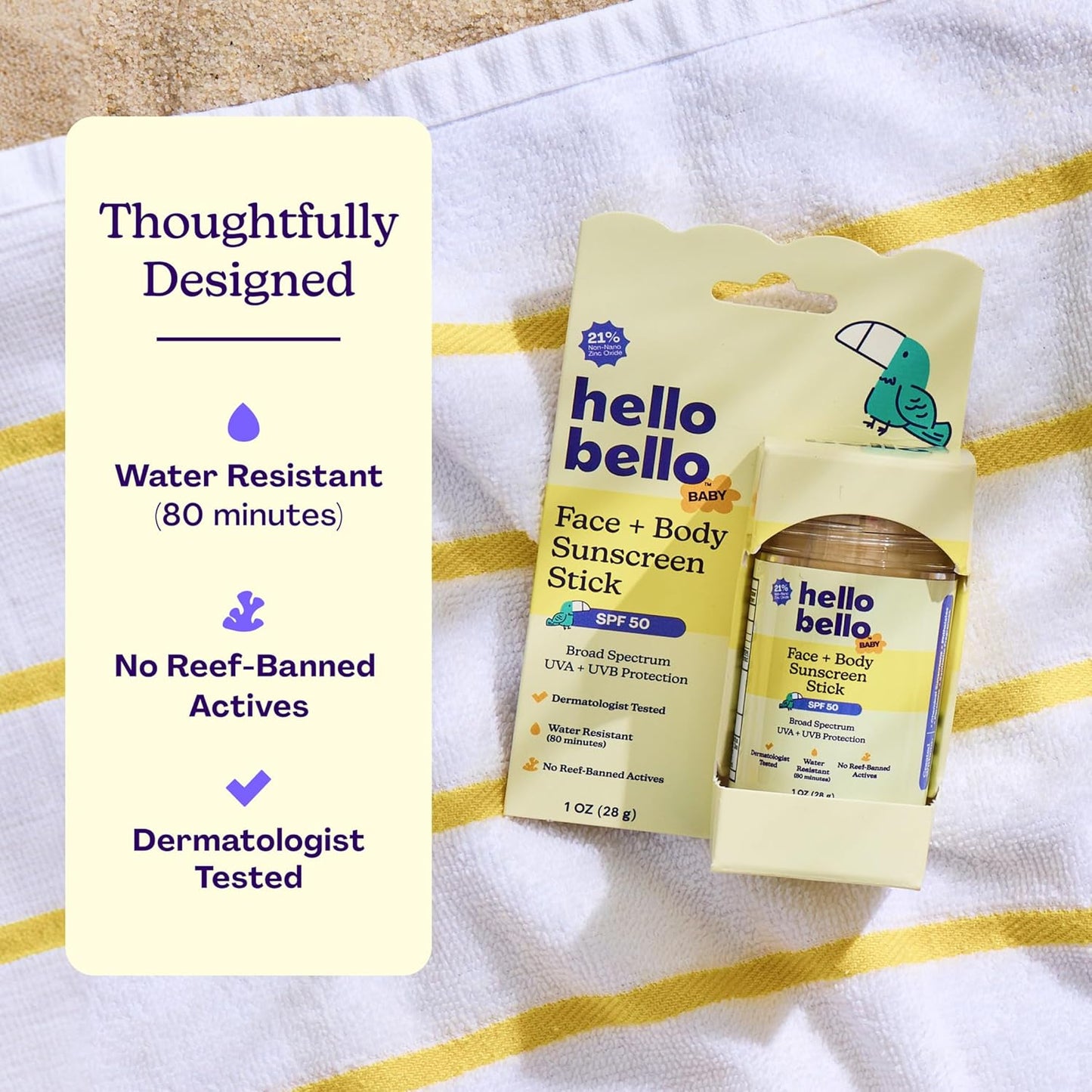 Hello Bello Baby Sunscreen Stick - SPF 50 Mineral Face & Body Protection | Water Resistant, 1oz