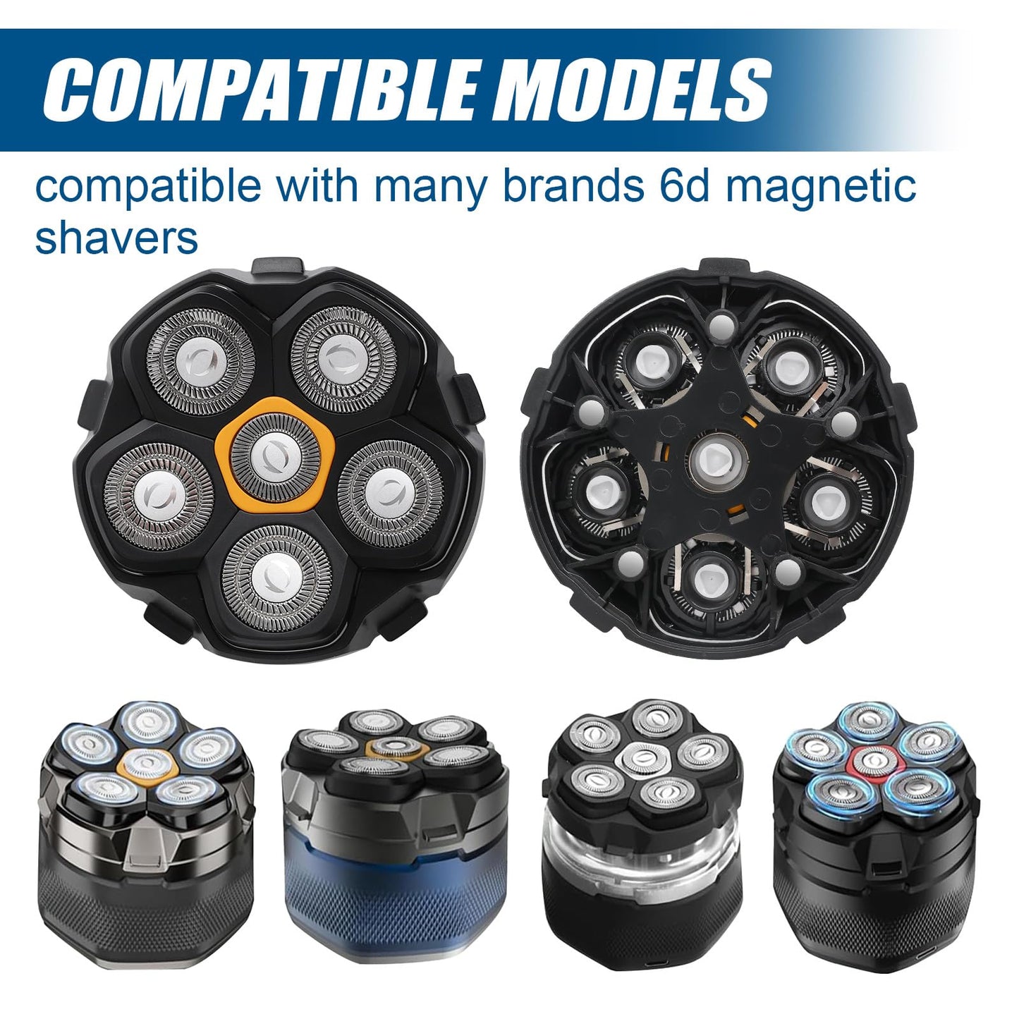 2 pcs Magnetic buckle 6 Blade head shaver Replacement heads Compatible with Wyklaus Redbreak Detona DOAO head shaver