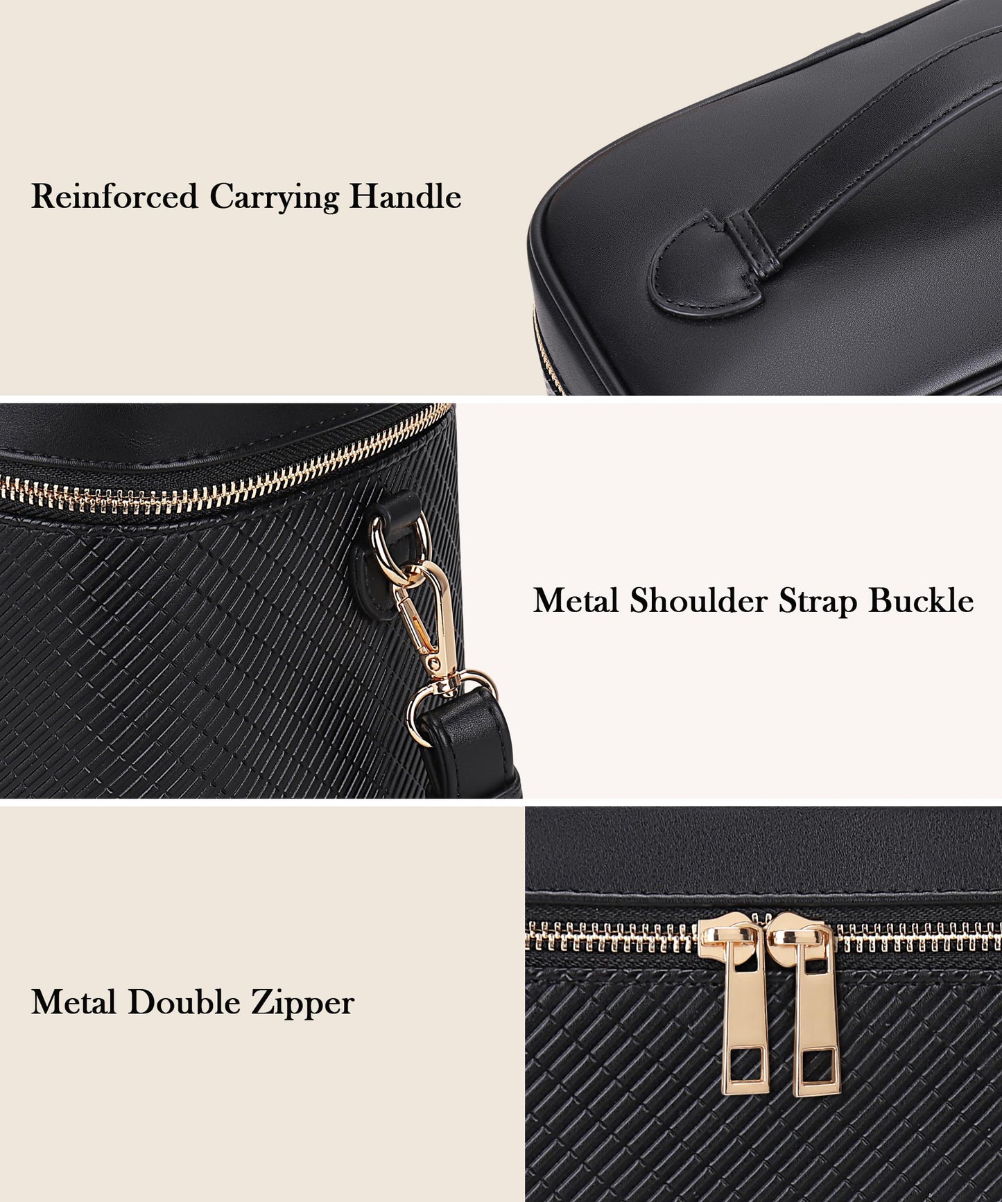 YOUNGOA Large Stylish Makeup Bag Cosmetic Make Up Travel Bag for Women, Delicate Model (Black)