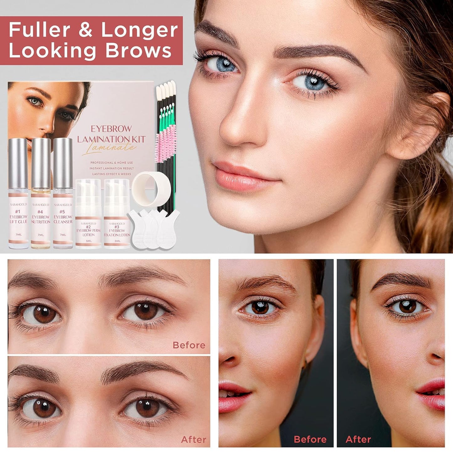 Brow Lamination Kit – Professional At-Home Eyebrow Laminate & Lift Kit for Fuller, Fluffier Brows (Complete Lamination Kit (Tools + 5 Solutions))