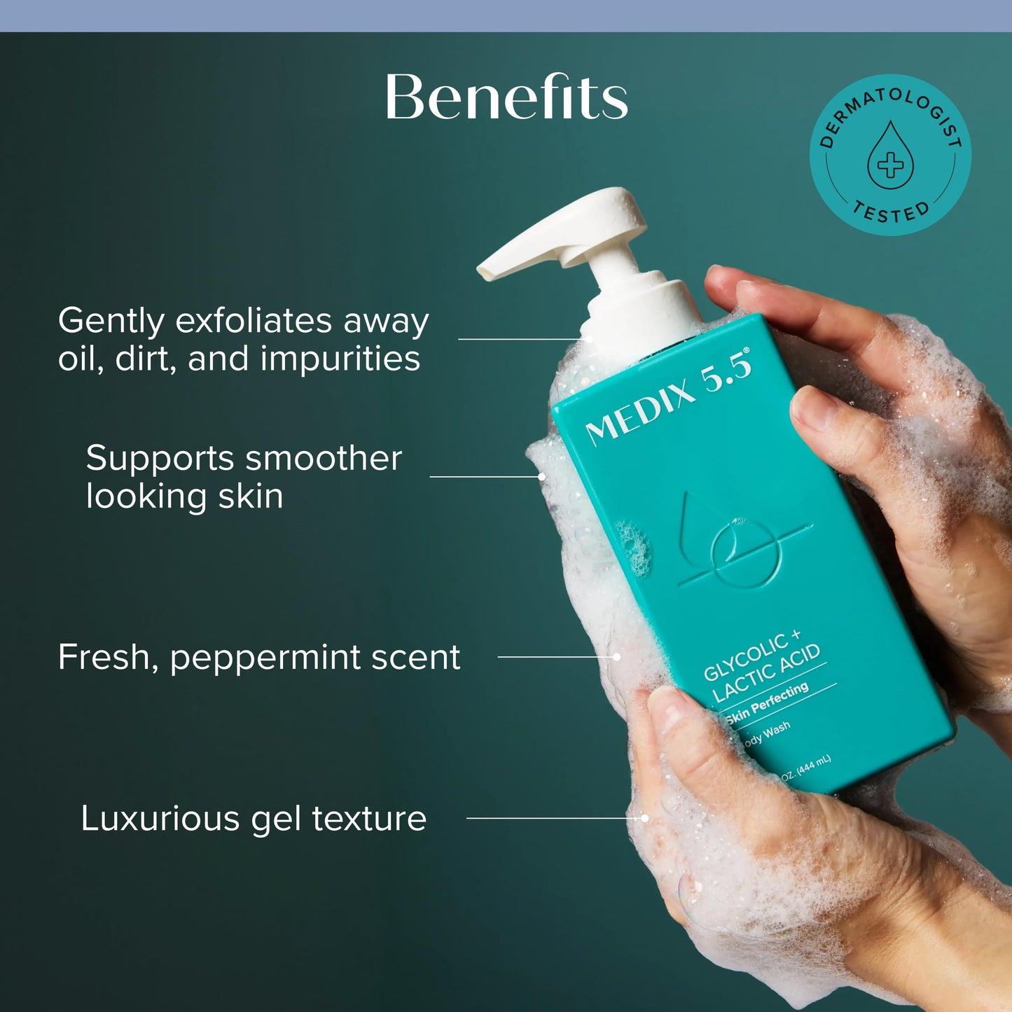 MEDIX 5.5 Exfoliating AHA Glycolic Acid Face & Body Wash Cleanser + Collagen Moisturizing Body Cream Lotion Skin Care 2PC Set | Alpha Hydroxy Acid & Lactic Acid Foaming Body Wash & Face Wash, 2-PC