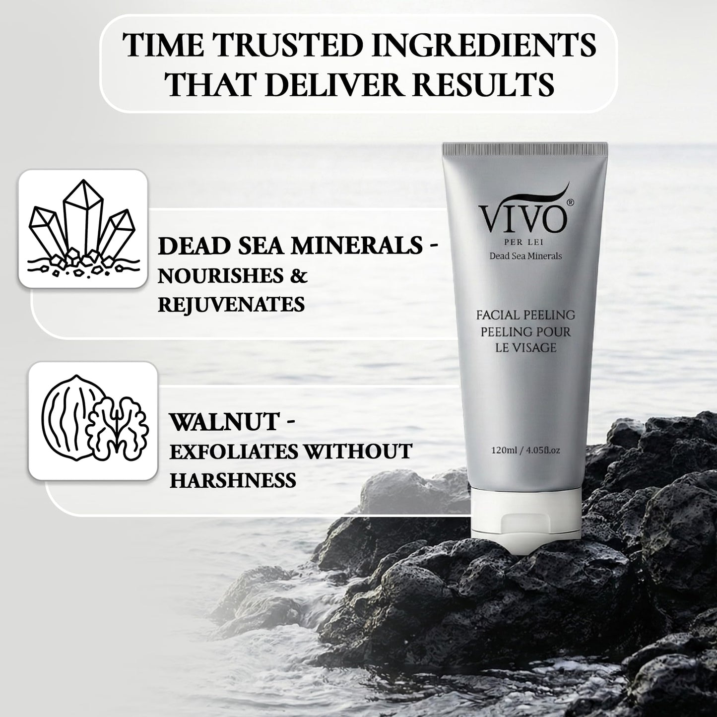 Vivo Per Lei Facial Peeling Gel - Helps Address Dead Skin Buildup - Gentle Exfoliating Gel for Rough, Dry, Sensitive or Mature Skin - Face and Body Scrub - Non Abrasive - 4.05 Fl. Oz. - Pack of 2