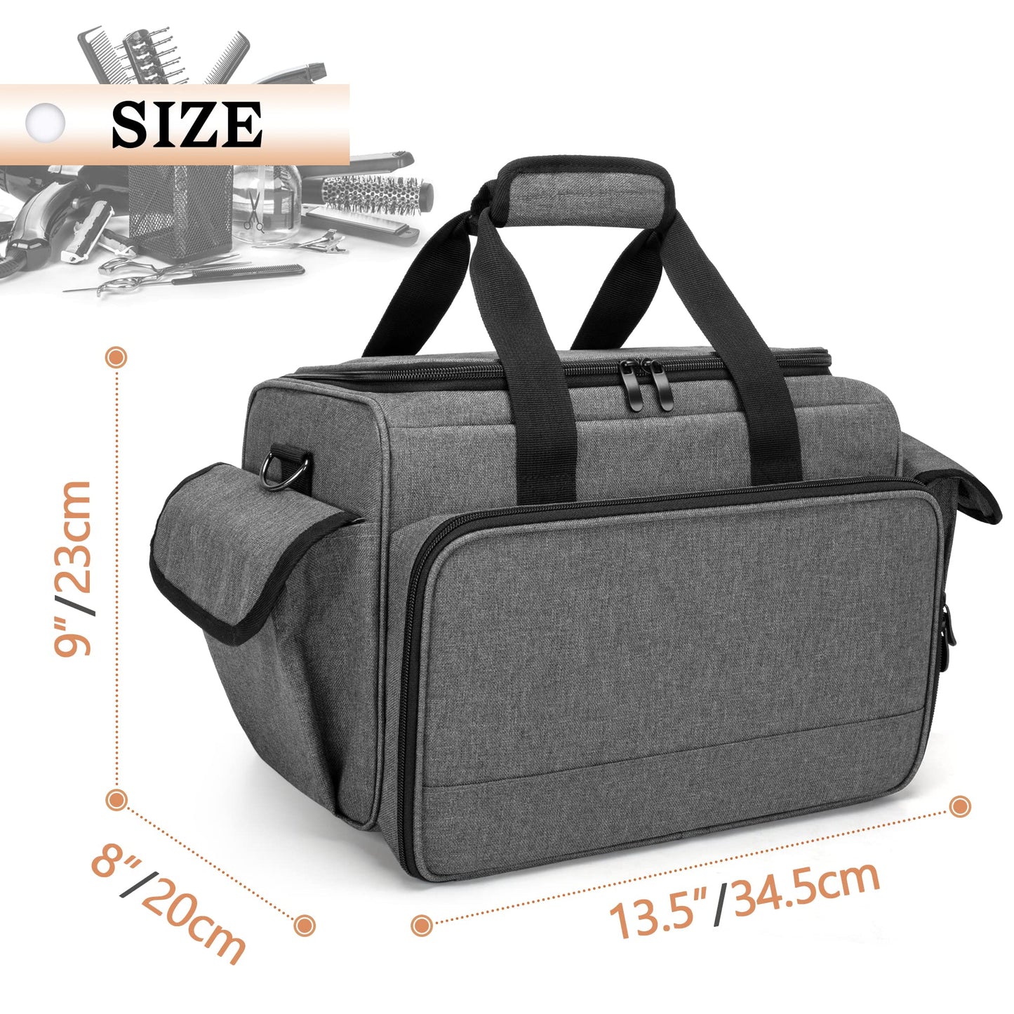 BAFASO Hairdresser Bag with Adjustable Dividers, Tattoo Case Holds Tattoo Supplies, Travel Barber Case Holds Various Hair Cutting Tools (Bag Only), Gray