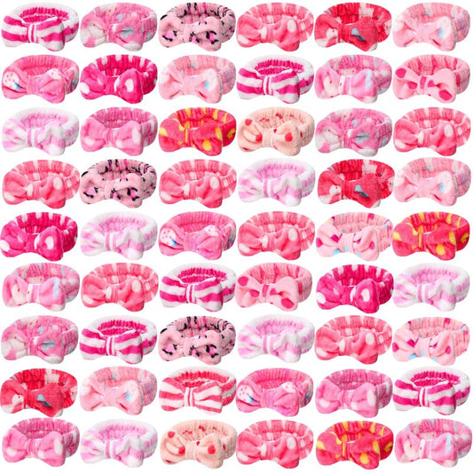 Tigeen 52 Pieces Spa Headband for Washing Face Bulk Soft Coral Fleece Skincare Headband, Bow Makeup Cosmetic Hairband Fluffy Shower Spa Essentials for Girls Women Slumber Supplies(Colorful,Polka Dot)
