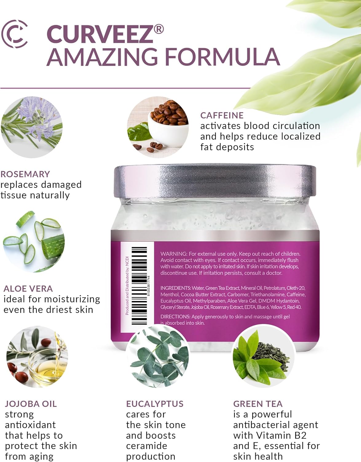 Slimming Cream for Belly Fat - Curveez Weight Loss Gel for Arms, Legs & Navel | 16 Oz Cellulite Moisturizer