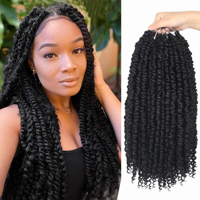 Passion Twist Crochet Hair - Pre-Twisted 16 Inch Braids | Soft Bohemian Style, 8 Packs, Color 1B