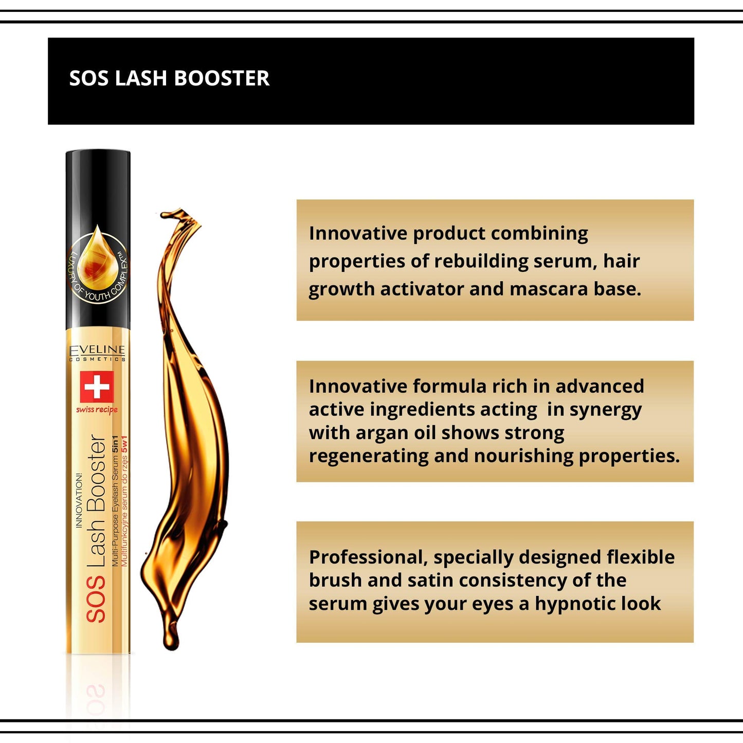 EVELINE COSMETICS Lash Booster with Argan Oil - Eyelash Serum - Doubles Volume, Extends & Strengthens - Multi Colored