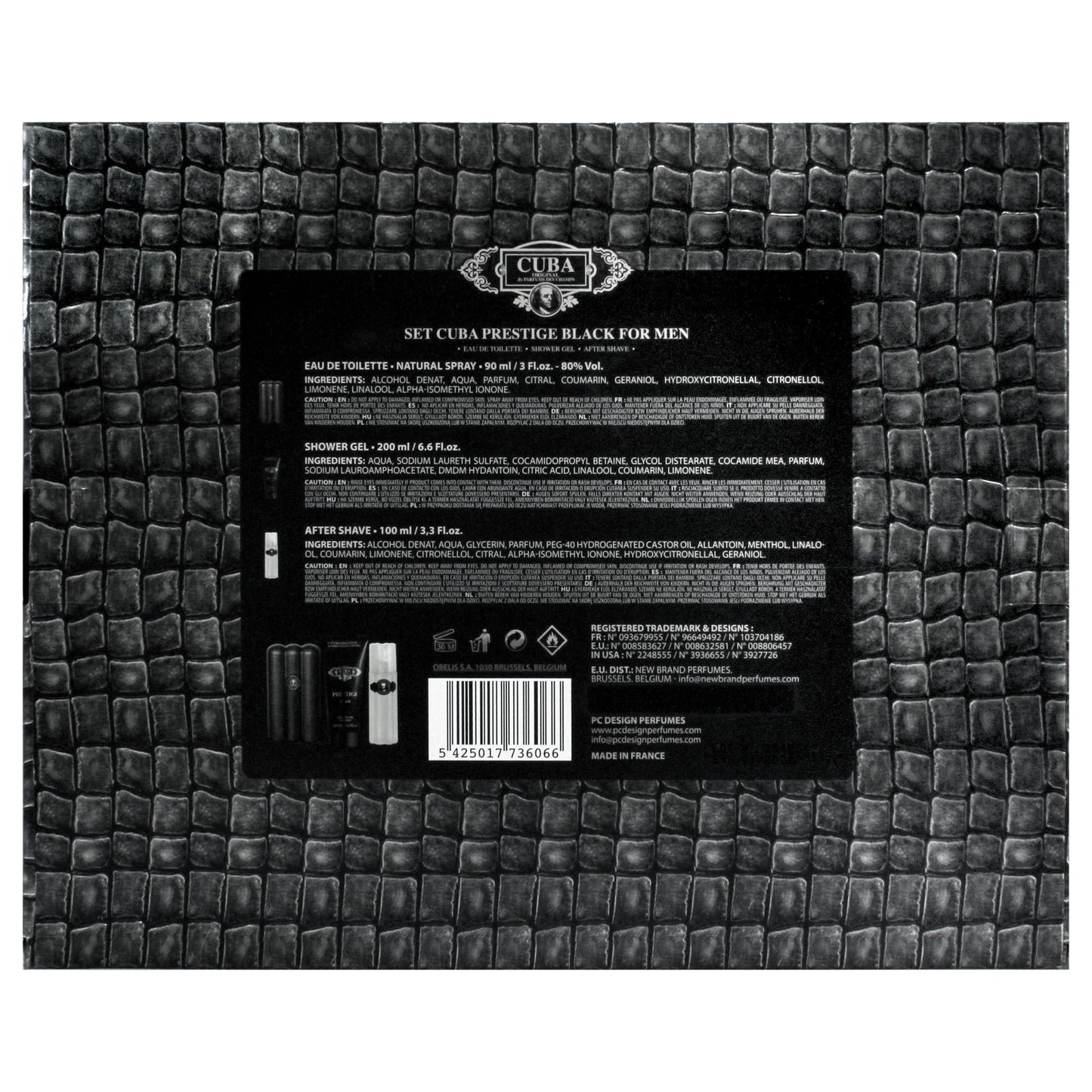 Cuba Prestige Black by Cuba for Men - 3 Pc Gift Set 3oz EDT Spray, 6.6oz Shower Gel, 3.3oz After Shave