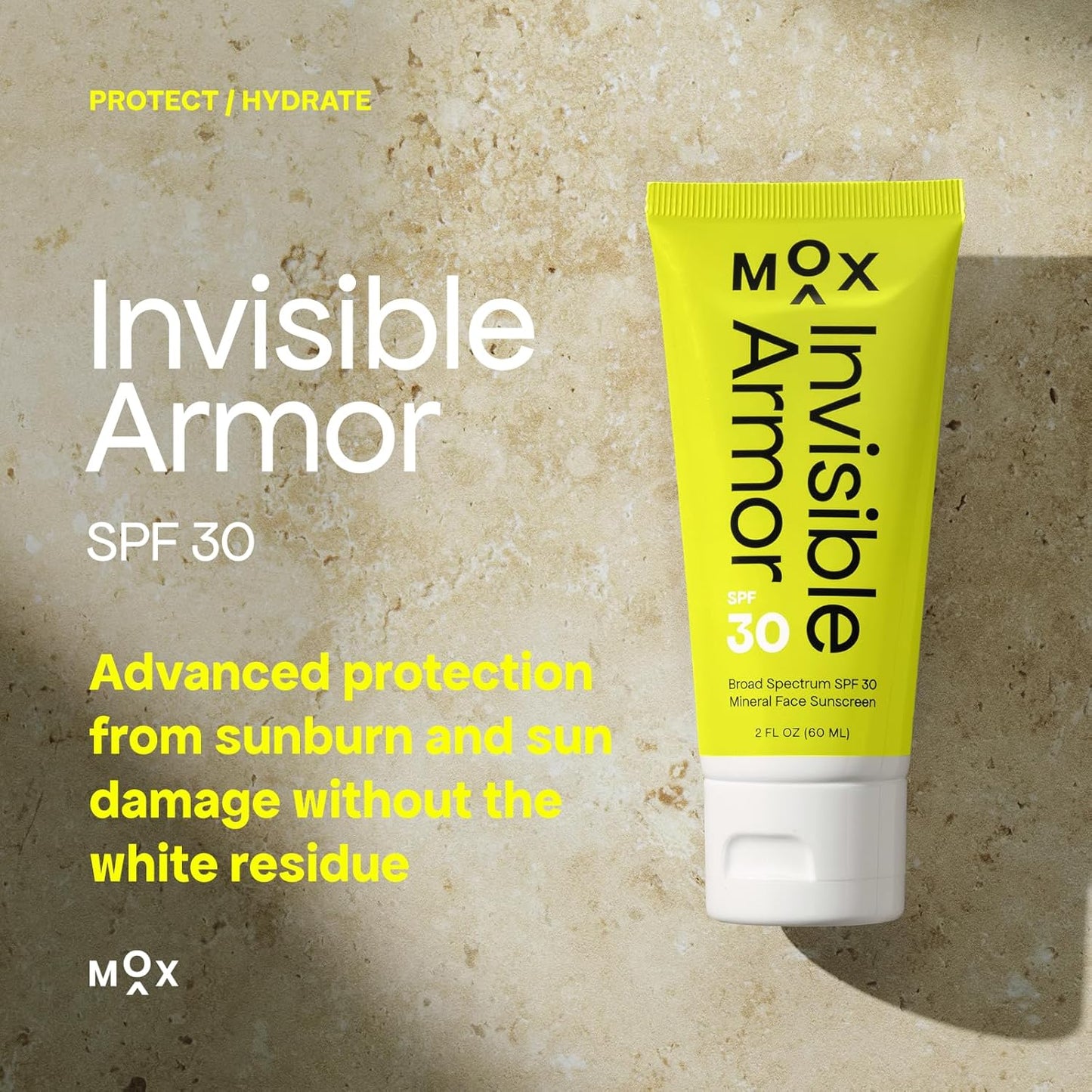 Mox Invisible Armor SPF 30 Sunscreen - Mineral Zinc Oxide Formula | Broad Spectrum Protection, 2.0 oz, Moisturizing Aloe & Shea Butter