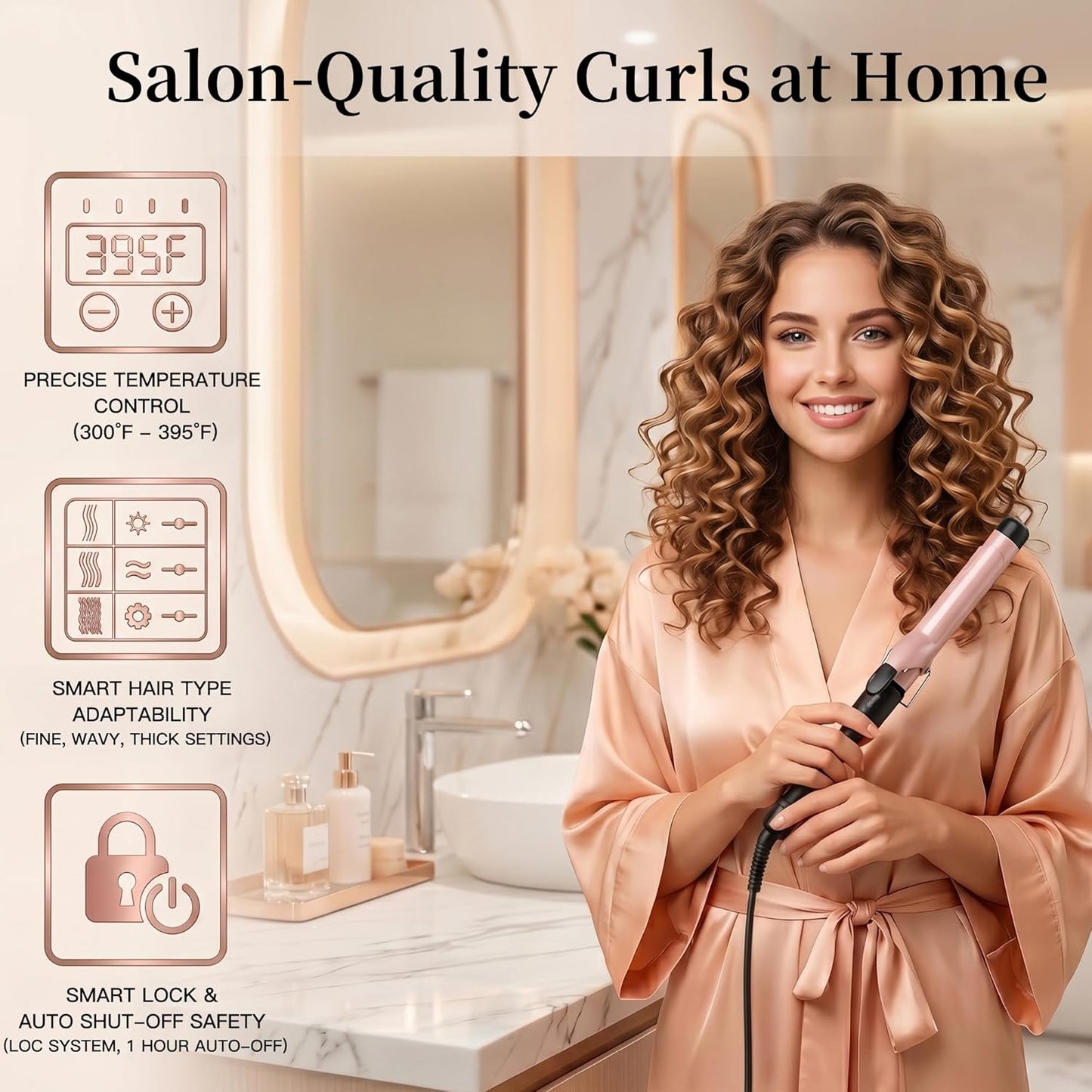 MegaWise Pro Hair Curling Iron - 1 1/4 Inch Ceramic Barrel, Fast Heating & Anti-Scald Grip | Complete Styling Kit