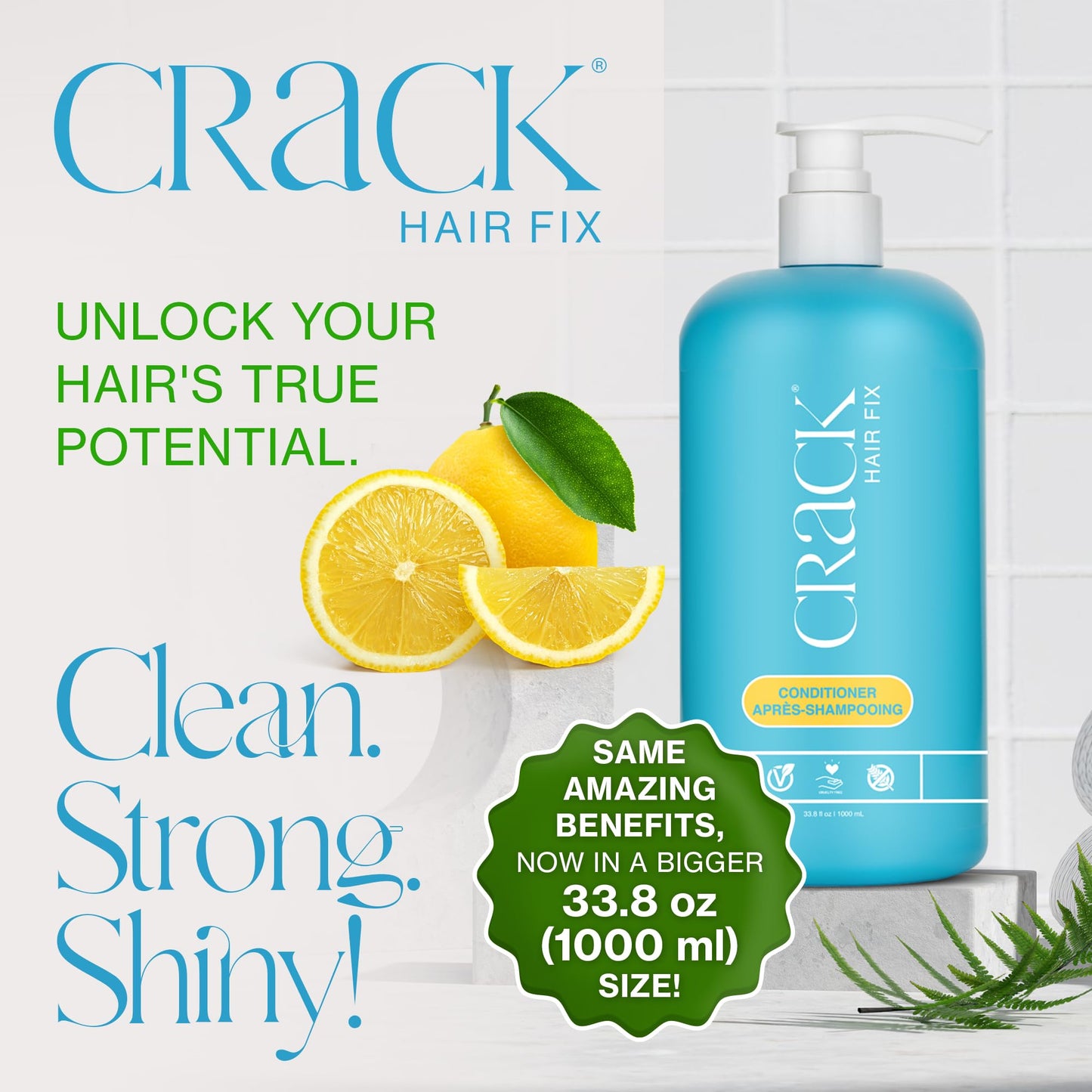 Crack HAIR FIX Conditioner with Pump Bottle | Intense Hydration & Frizz Control | Strengthens, Detangles & Restores Shine | Sulfate-Free, Vegan, Cruelty-Free & Made in USA | 33.8 Oz