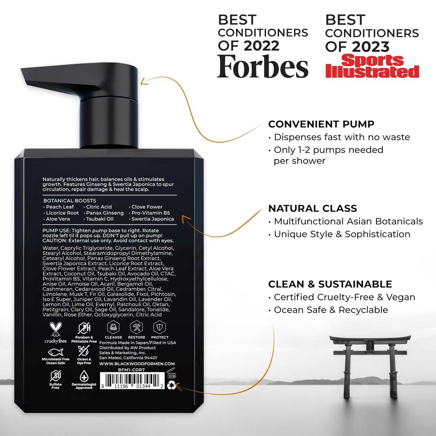 Blackwood For Men Active Man Daily Hair Conditioner for Men, Thickening Conditioner, Deep Nourishing Treatment for Shine, Hair Loss & Dandruff - Natural Vegan Formula Sulfate-Free, Paraben-Free