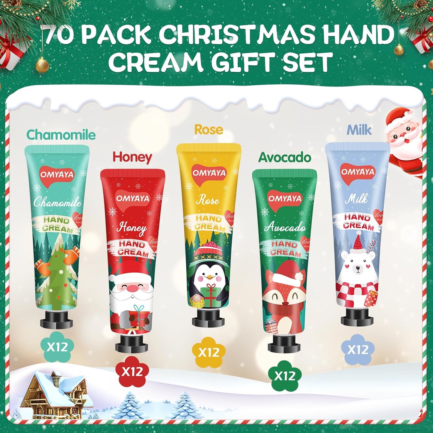 Christmas Hand Cream Gift Set - 70 Pack Mini Lotion for Dry Hands | Perfect Stocking Stuffers for Women & Coworkers