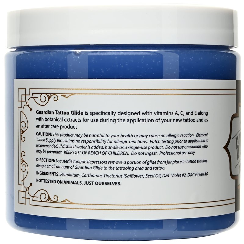 Element Tattoo Supply Guardian Tattoo Glide Gel - During Tattooing & Aftercare Tattoo Ointment, Moisturizing with Vit A, C, E & Botanical Extracts, Professional Grade, 13 oz Jar