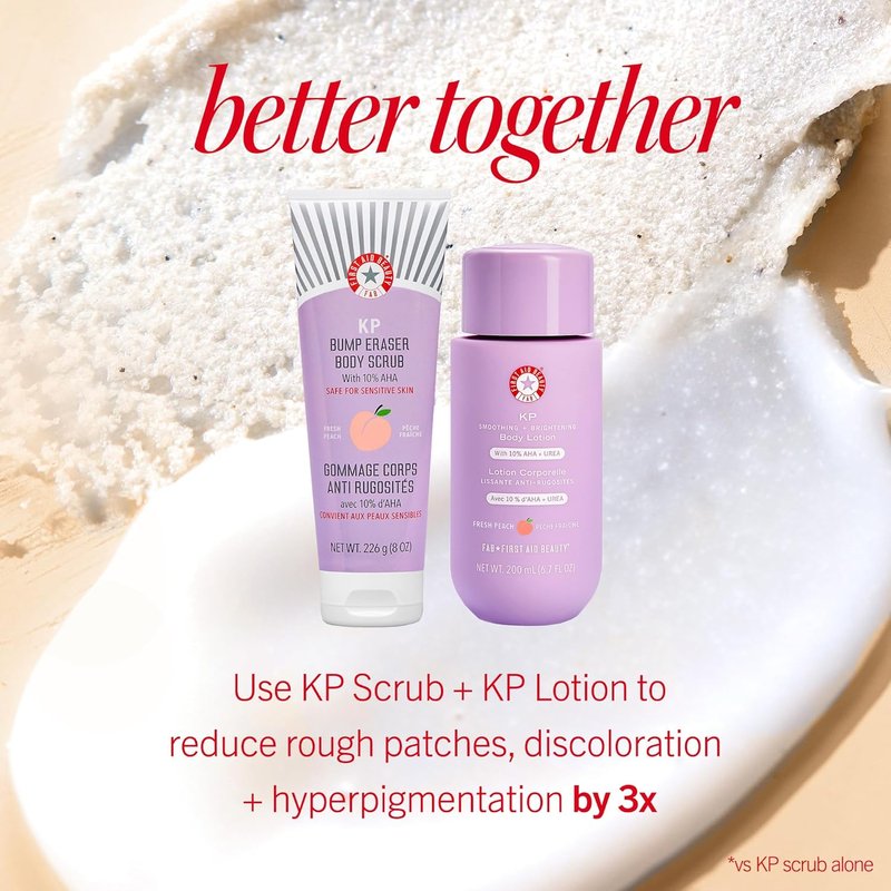 First Aid Beauty KP Bump Eraser Body Scrub - 10% AHA Exfoliator for Keratosis Pilaris | 8 oz Peach Scent