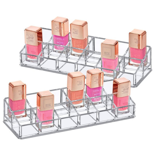 Amazing Abby - Glamour - 2-Pack 12-Slot Acrylic Nail Polish Organizer, Lipstick Holder, Lip Gloss Organizer, Cosmetic Storage Display, Perfect Storage Solution for Drawer, Vanity, Bathroom, and More