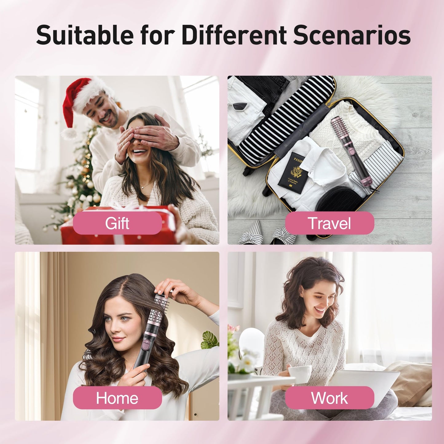 Blow Dryer Brush, 3-in-1 Rotating Hair Dryer Brush with 3 Heads for Drying Styling Volumizing Curling Sleeking in One Step for Long Hair, 3 Temperatures, Negative Ionen, Ceramic Coating, 360° Rotating
