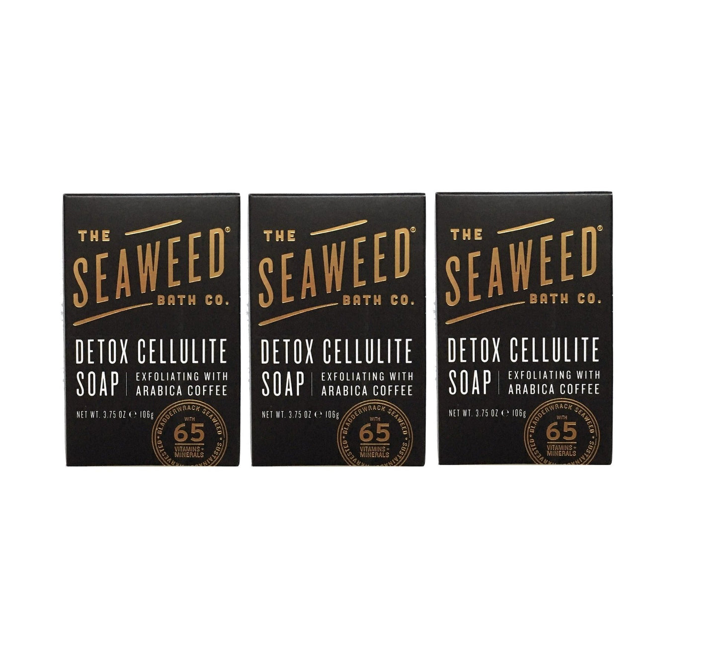 Seaweed Bath Co. Detox Cellulite Bar Soap (Pack of 3) with Coconut Oil, Kukui Oil, Bladderwrack Seaweed, Cinnamon Bark Powder and Charcoal Powder, 3.75 ounces