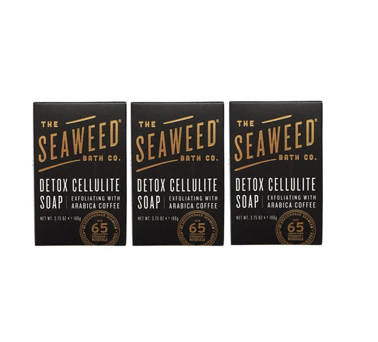 Seaweed Bath Co. Detox Cellulite Bar Soap (Pack of 3) with Coconut Oil, Kukui Oil, Bladderwrack Seaweed, Cinnamon Bark Powder and Charcoal Powder, 3.75 ounces