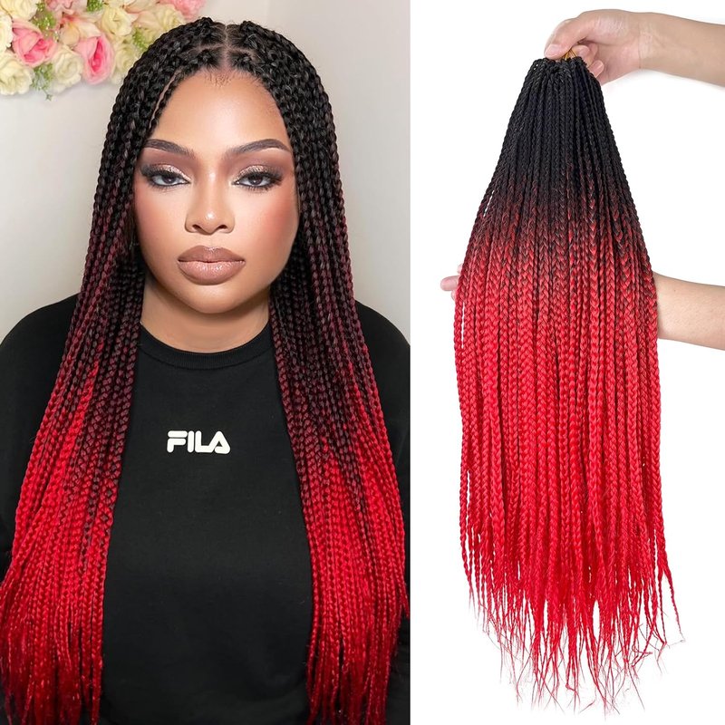 Ombre Red Crochet Braids - Pre-Looped 20 Inch Box Braids for African Women | 6 Packs, Small Size