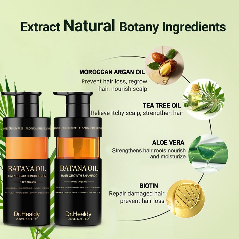 Dr. Healdy Batana Oil Shampoo and Conditioner Set - for Hair Growth,Thickening & Hydration,Sulfate Free - Fights Hair Loss & Clarifies Scalp - for Men & Women (6.8 Fl Oz×2)